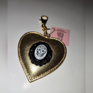Tarina Tarantino Gold Heart Bag Charm with Skull Design